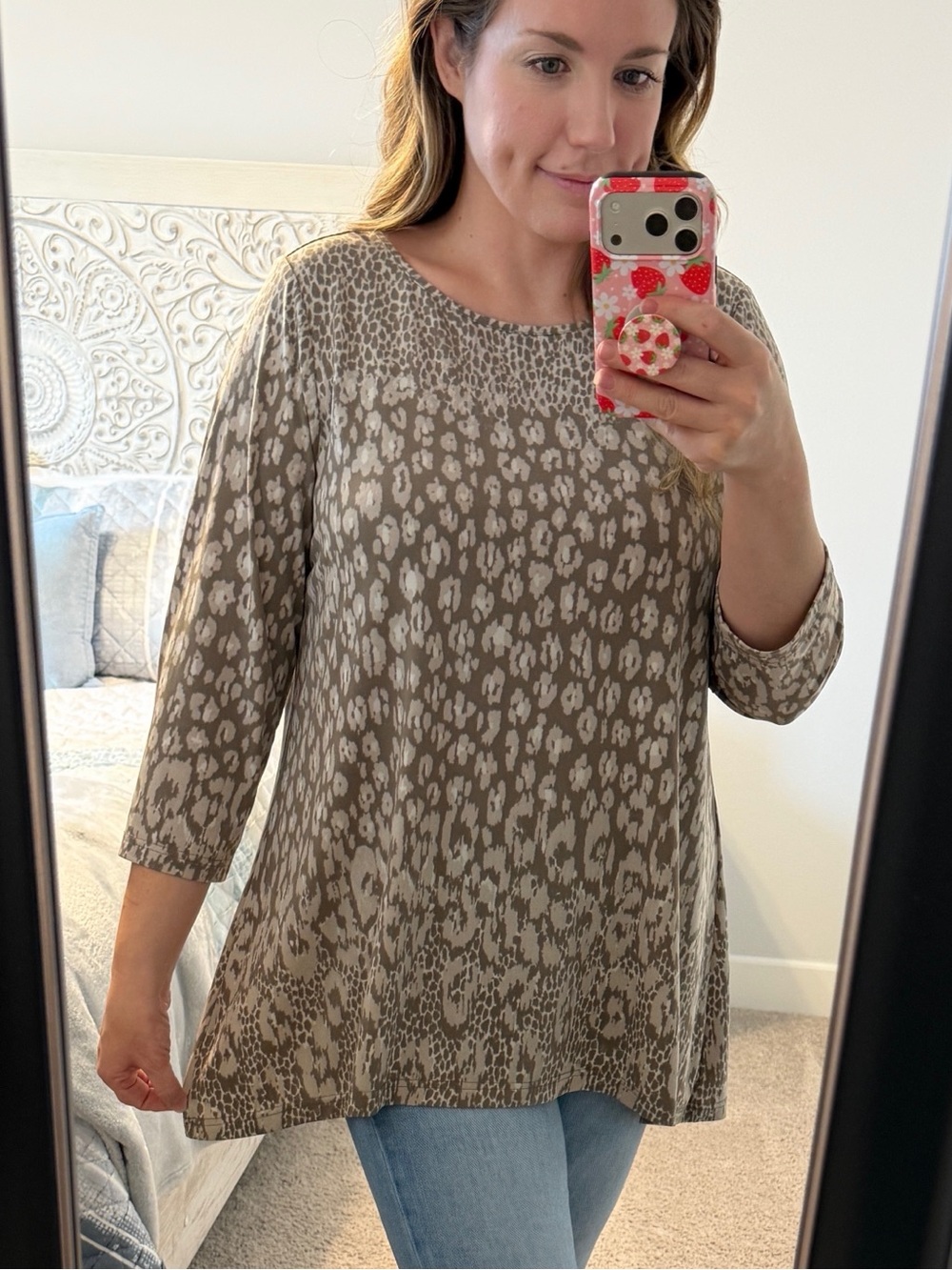 Belle by Kim Gravel Taupe Animal-Print Tunic Top